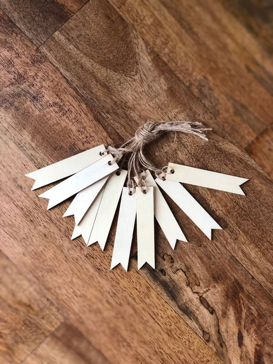 Rustic wood gift tags with hemp string