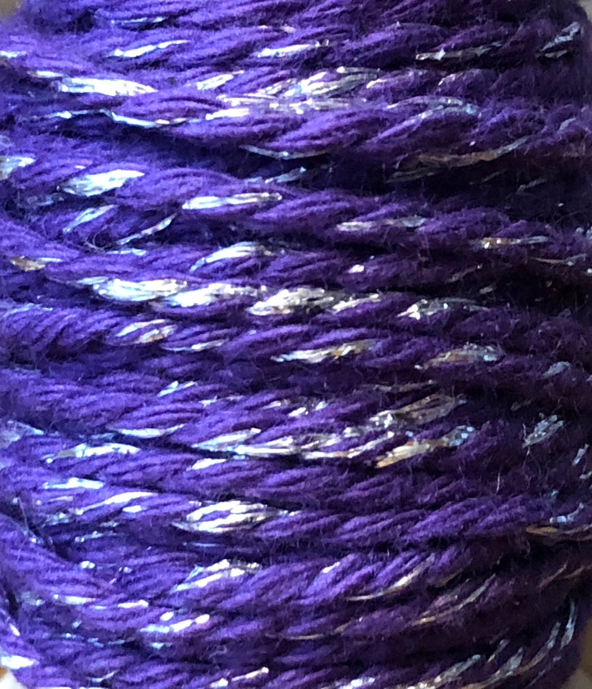 Purple Glitter Twine, Silver Metallic Thread, 20 ft
