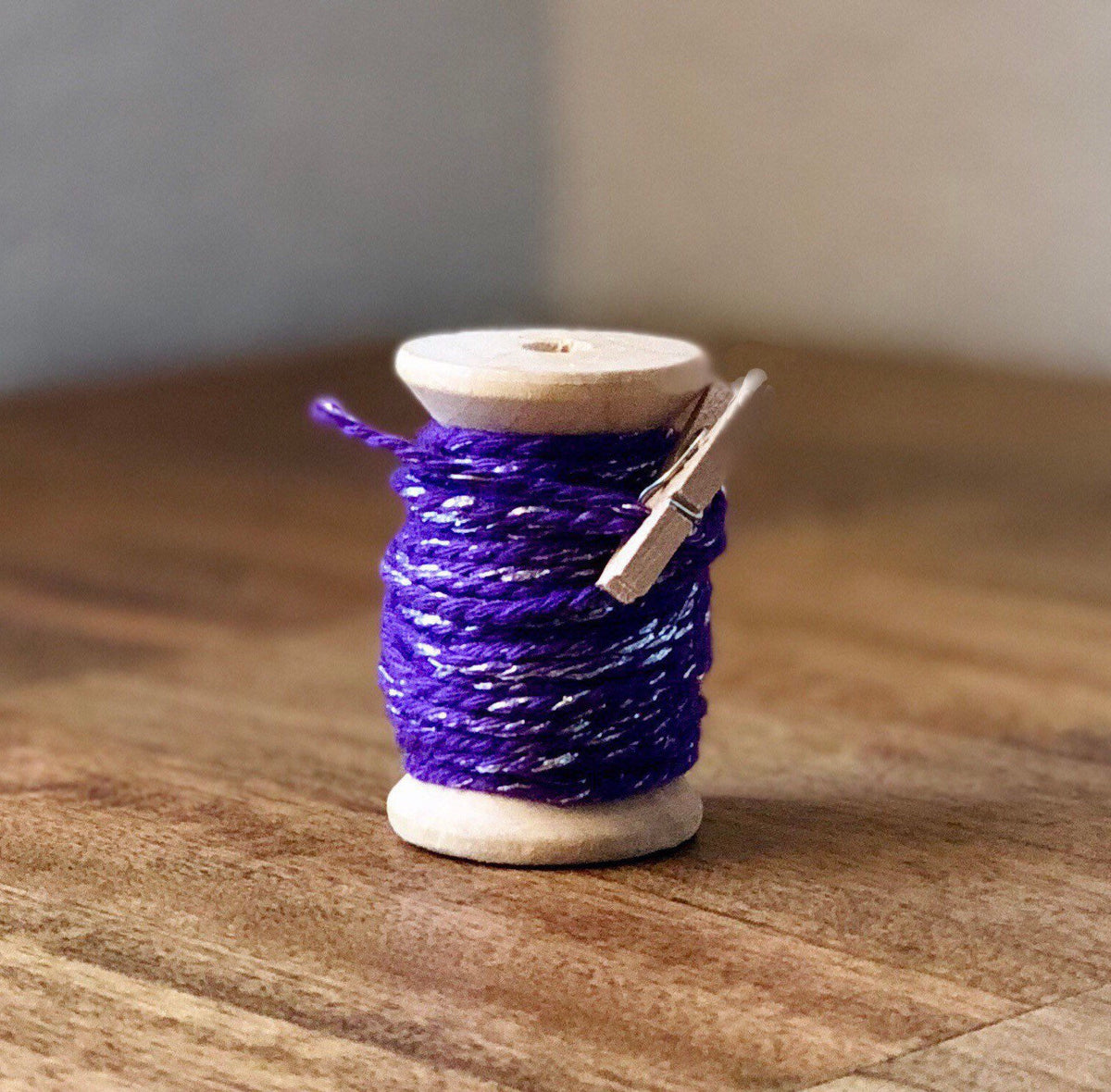 Purple Glitter Twine, Silver Metallic Thread, 20 ft