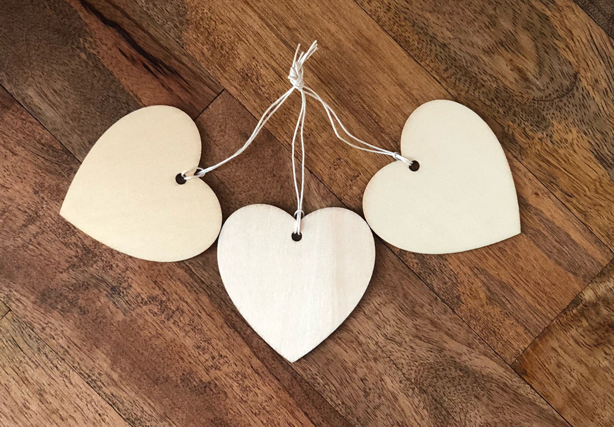 Wood heart gift tags with hemp string