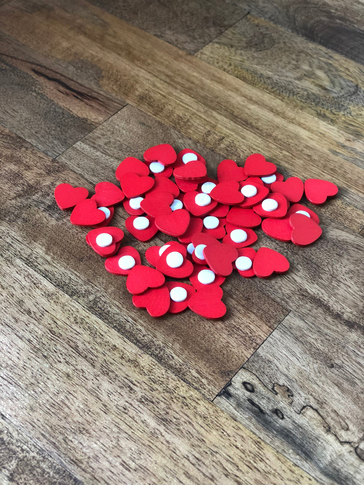 Red Wooden Hearts - Heart Sticker - 10 / 20 / 50 / 100