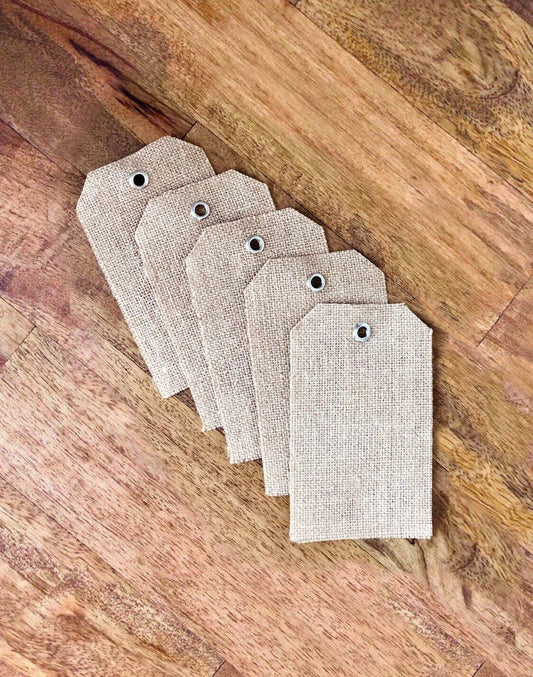 Natural burlap gift tags with metal grommets