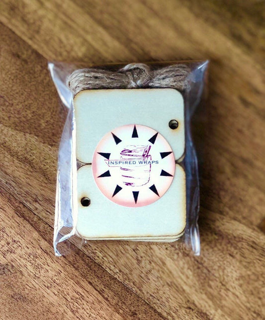 Thin rectangular wood gift tags with twine