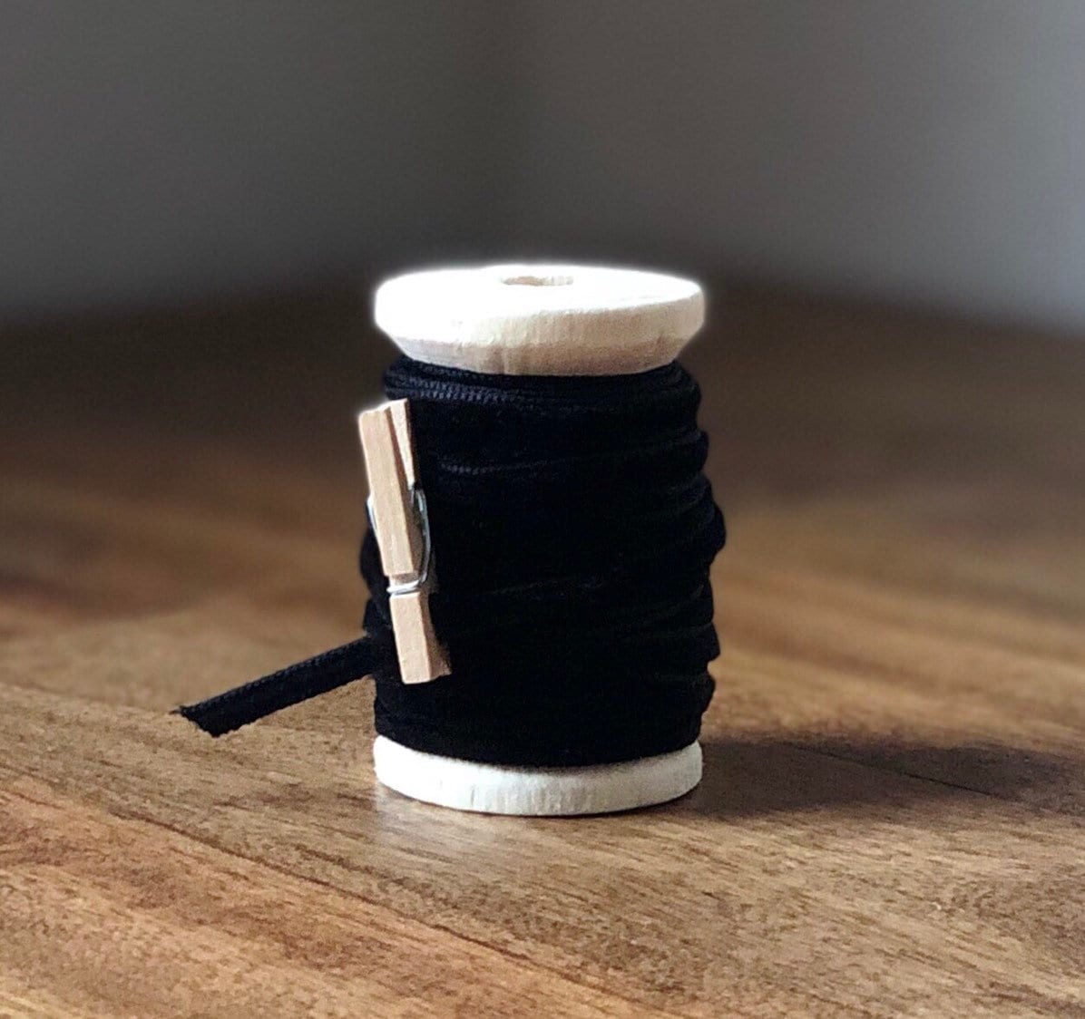 Thin Black Velvet Ribbon, 1/8" Wide, 15 ft Spool