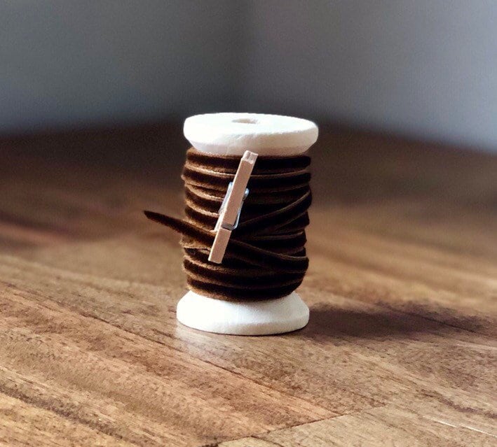 Chocolate Brown Velvet Ribbon, Thin Ribbon on Wooden Spool, 15 ft