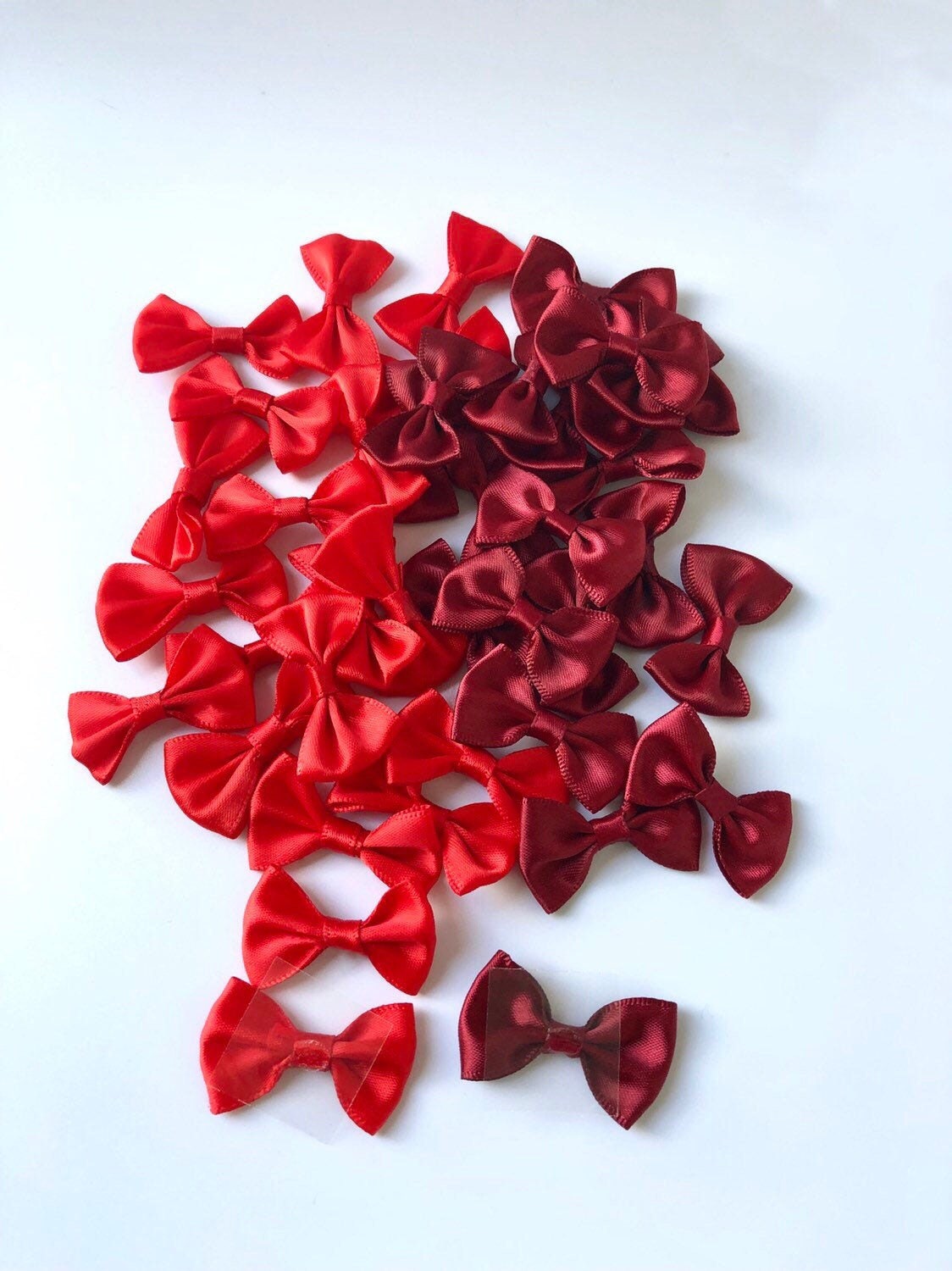 Small red satin gift bows, view 2