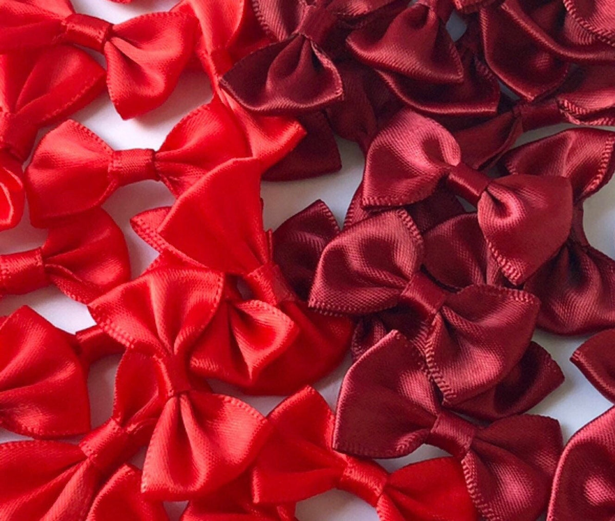 Small red satin gift bows, view 4