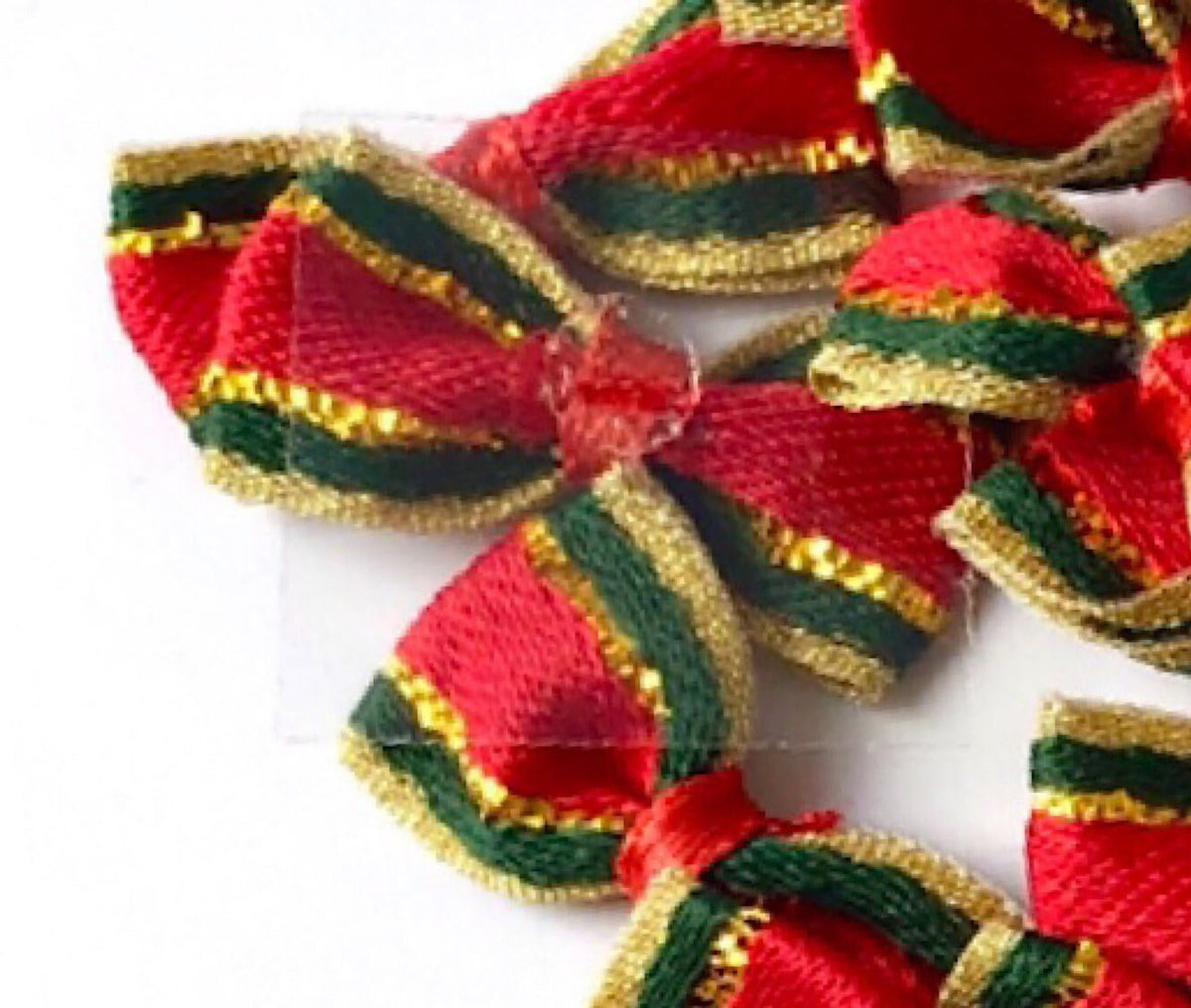 Mini Satin Bows with Adhesive, Red, Green and Gold, Set of 25 or 50
