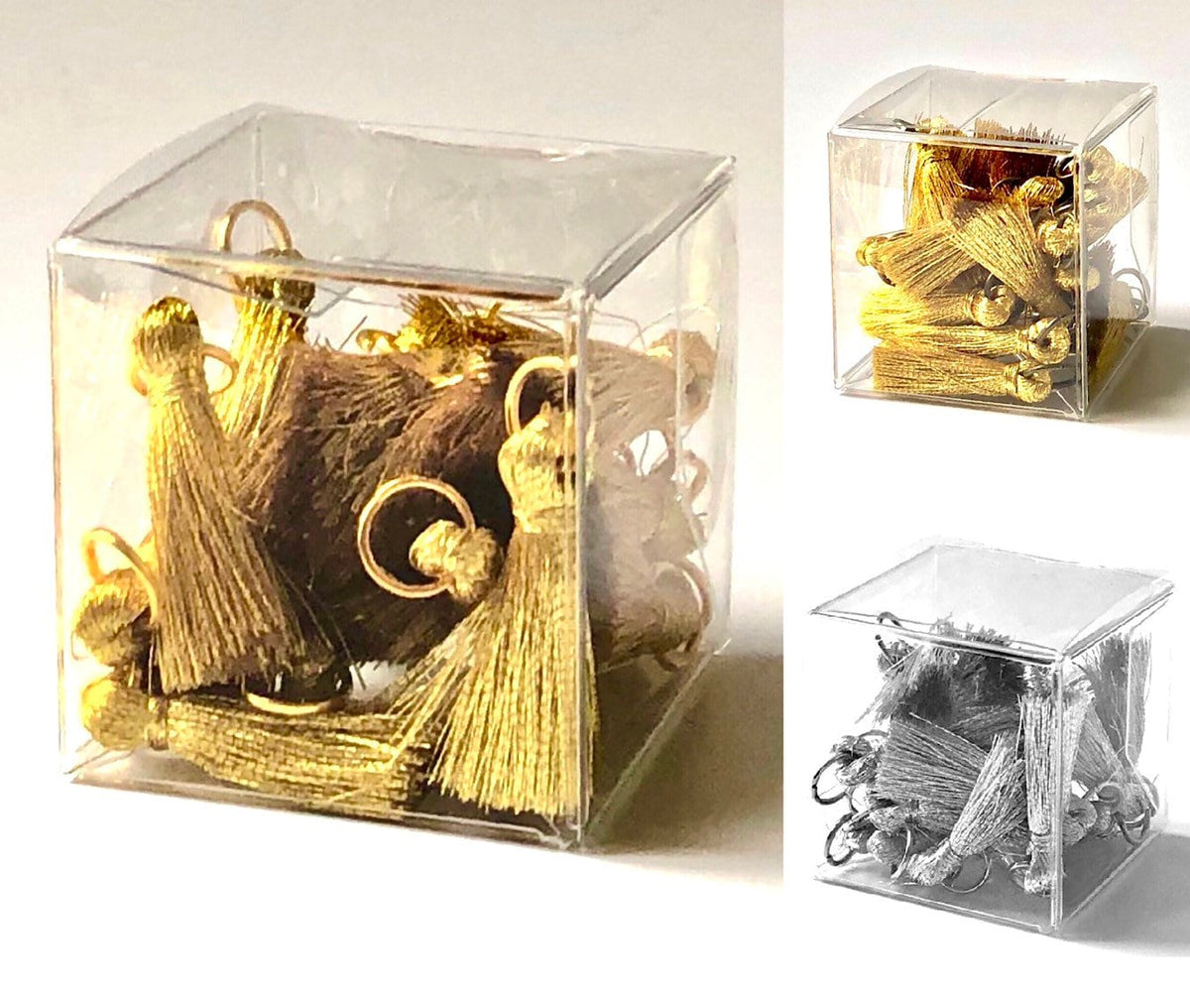Gold and silver mini tassels with jump rings