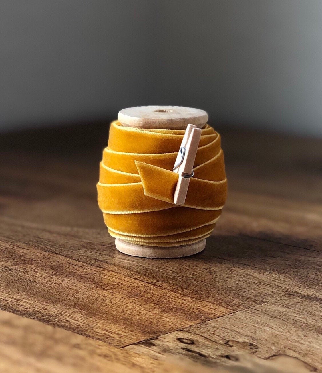 Mustard Yellow Velvet Ribbon Spool, 3/8" Wide, 15 ft.