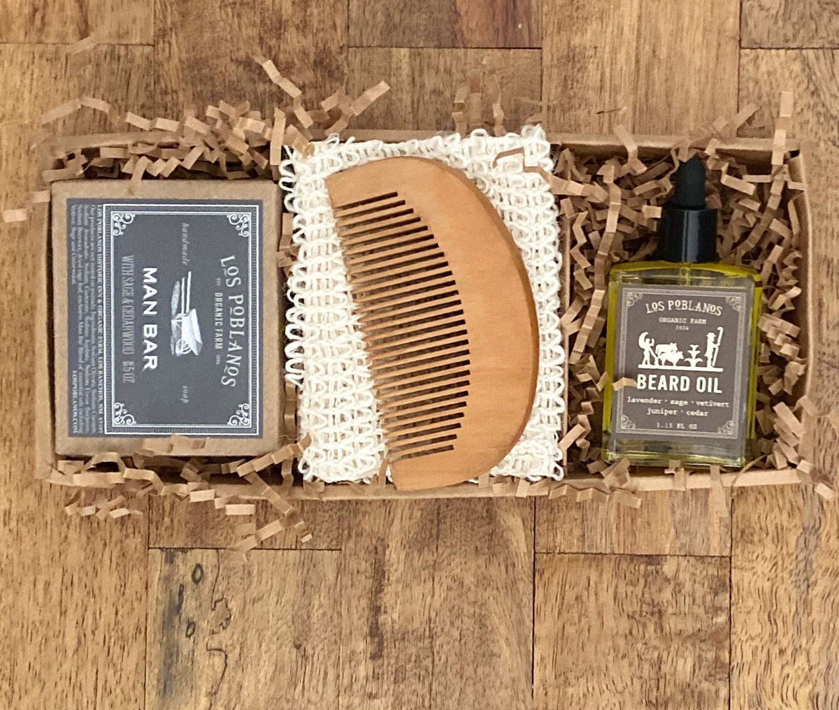 Los Poblanos beard care gift set with oil, comb and soap