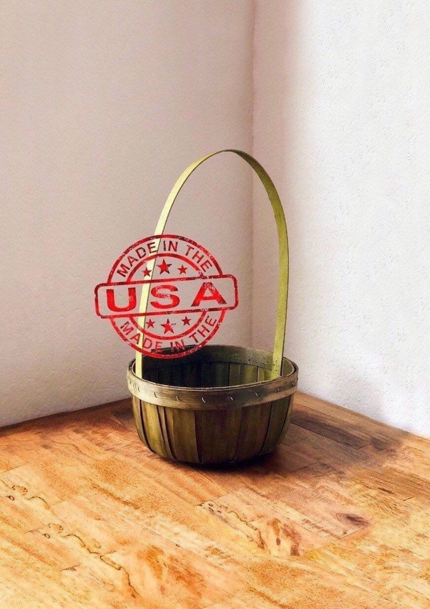 Rustic Wood Easter Basket with Handle, Green Empty Gift Basket