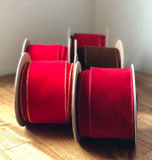 Wide wired velvet ribbon spool