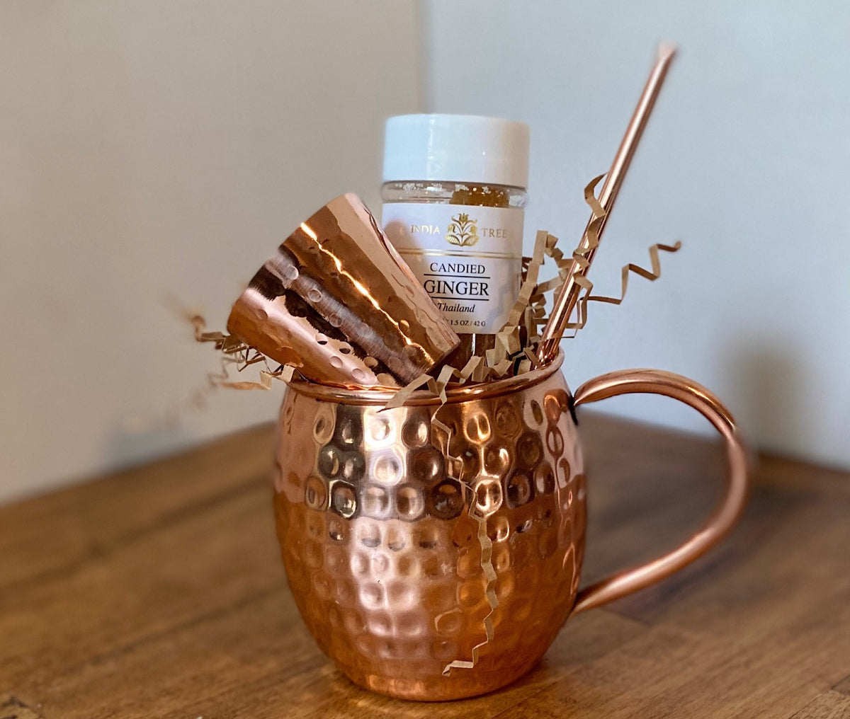 Copper Moscow Mule Mug Gift Set, Shot Glass & Candied Ginger
