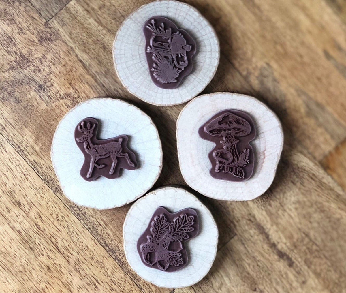 Fall Rubber Stamp Set: Wood Slice Stamps, Deer, Mushroom