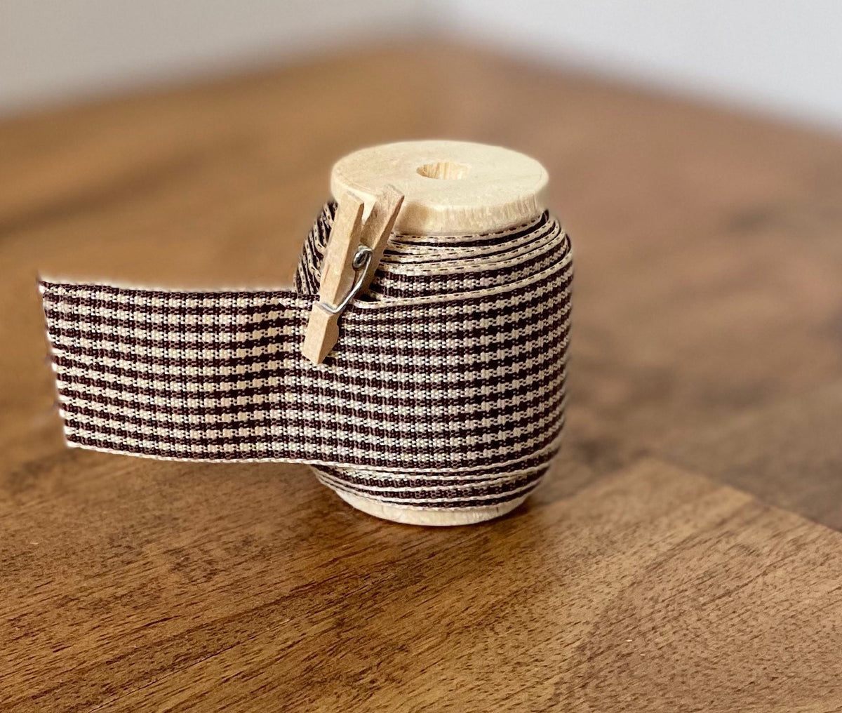 Brown and Cream Plaid Satin Ribbon - Farmhouse Decor, Hair Bows (15ft)