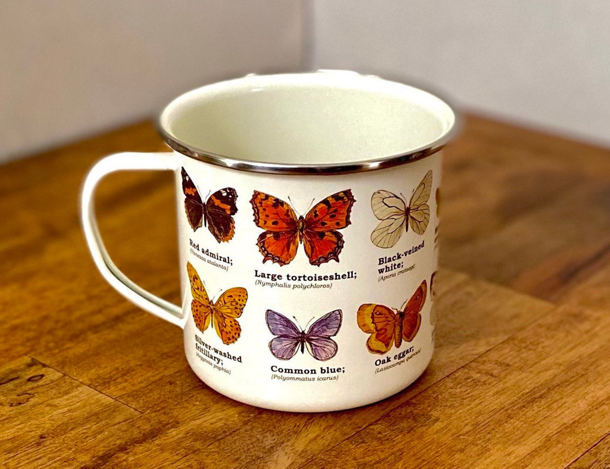 Botanical Butterfly Enamel Mug - Nature Lover Gift